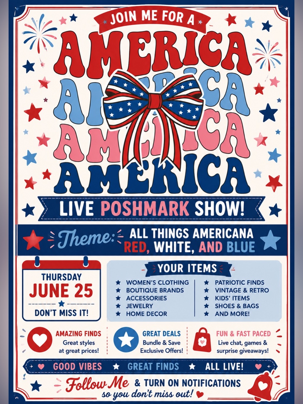 🇺🇸 Americana Live Show 🇺🇸 Red, White, & Blue Finds (scroll through pictures)